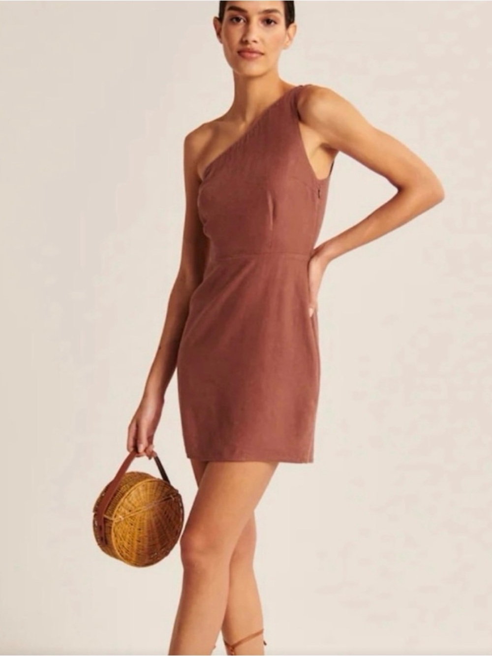 Abercrombie & Fitch One-Shoulder Linen Blend Mini Dress